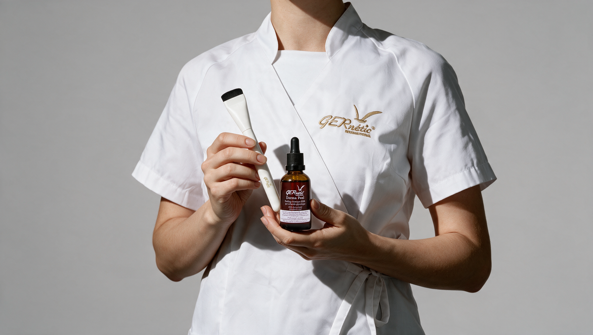 Kosmetologi pitelee GERnétic Medical MD Derma Peel -kuorintaa ja Medical Peel -sivellintä